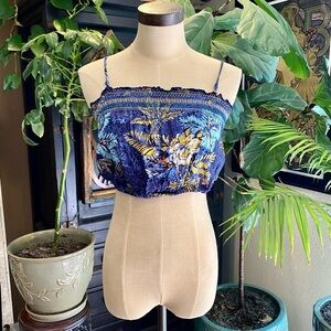 UO ecote Hawaiian floral smocked tank crop top